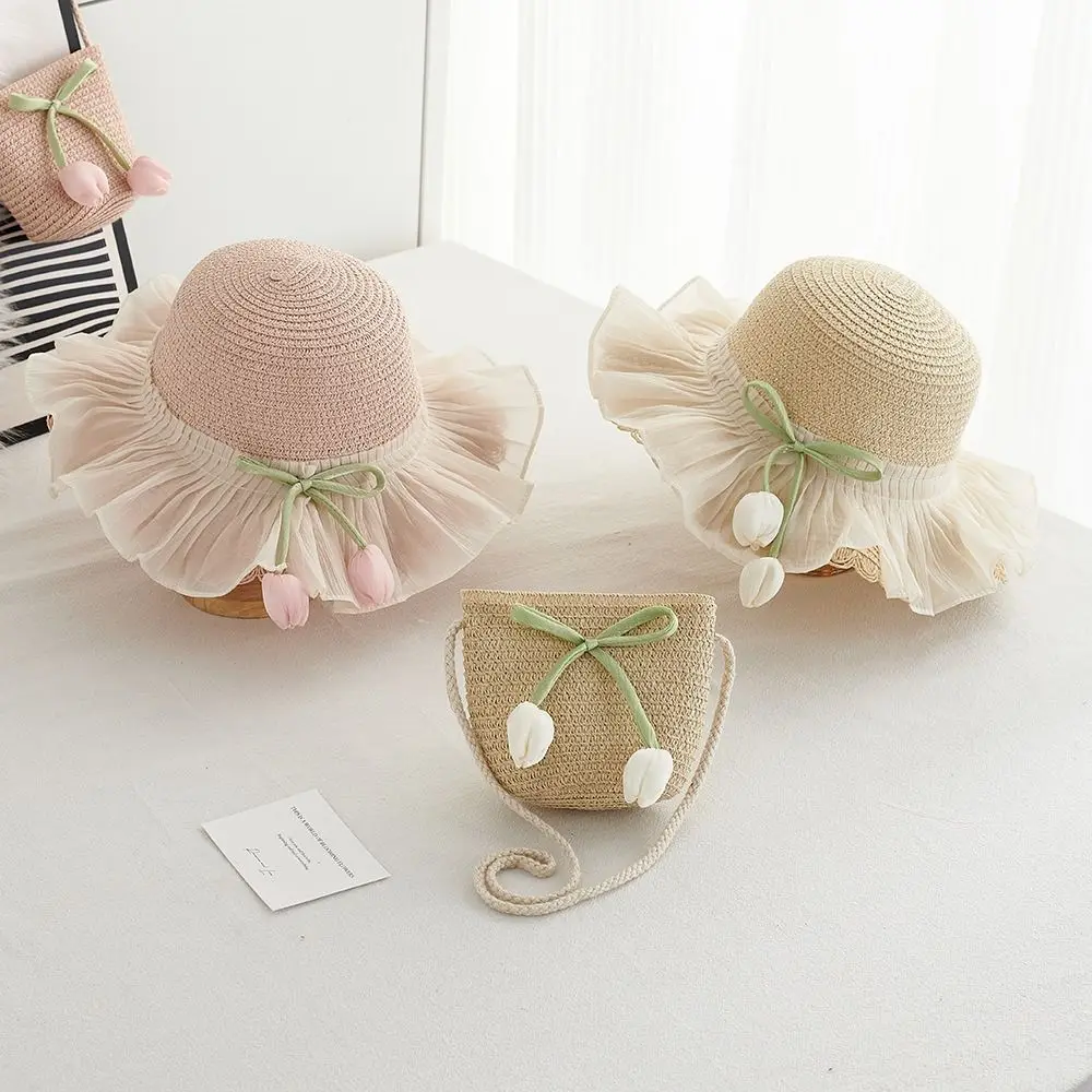 

with Same Style Crossbody Bag Tulip Straw Sun Hat Korean Style Anti-UV Sun Hat Girls Bucket Hat Foldable Fisherman Cap