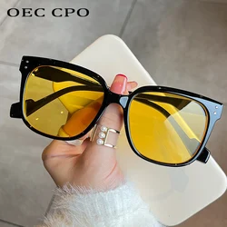 OEC CPO Square Goggles Sunglasses Women Fashion Oversized Punk Glasses Men Trendy Yellow Colors Shades Driving UV400 Eyewear