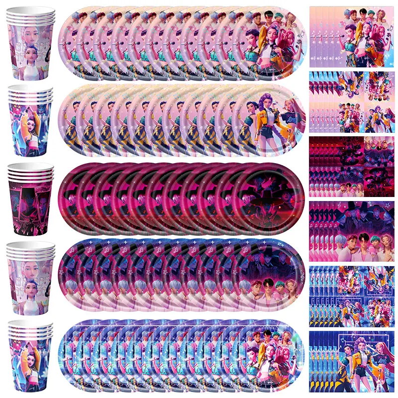 Cartoon Anime Birthday Party Decorations Paper Tableware Napkin Tablecloth Plates Cups Birthday Supplies Backdrop Note Bracelet