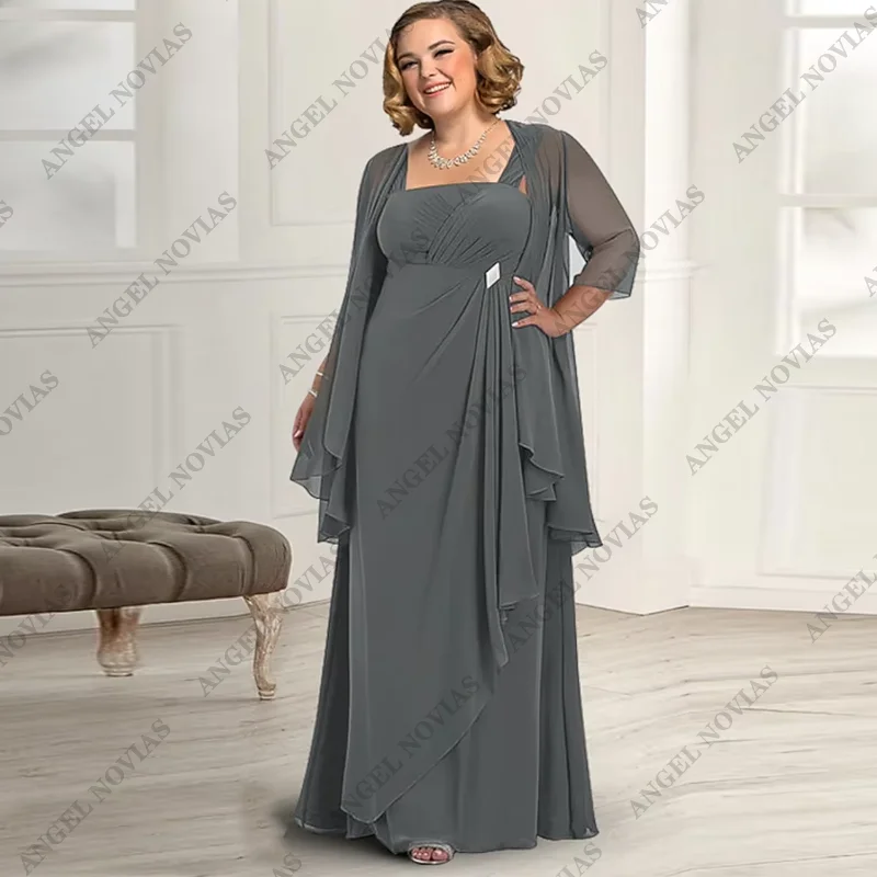 

Customized Plus Size Two Piece A-Line Mother of the Bride Dress for Weddings Vestido Elegante Para Madre De La Novia