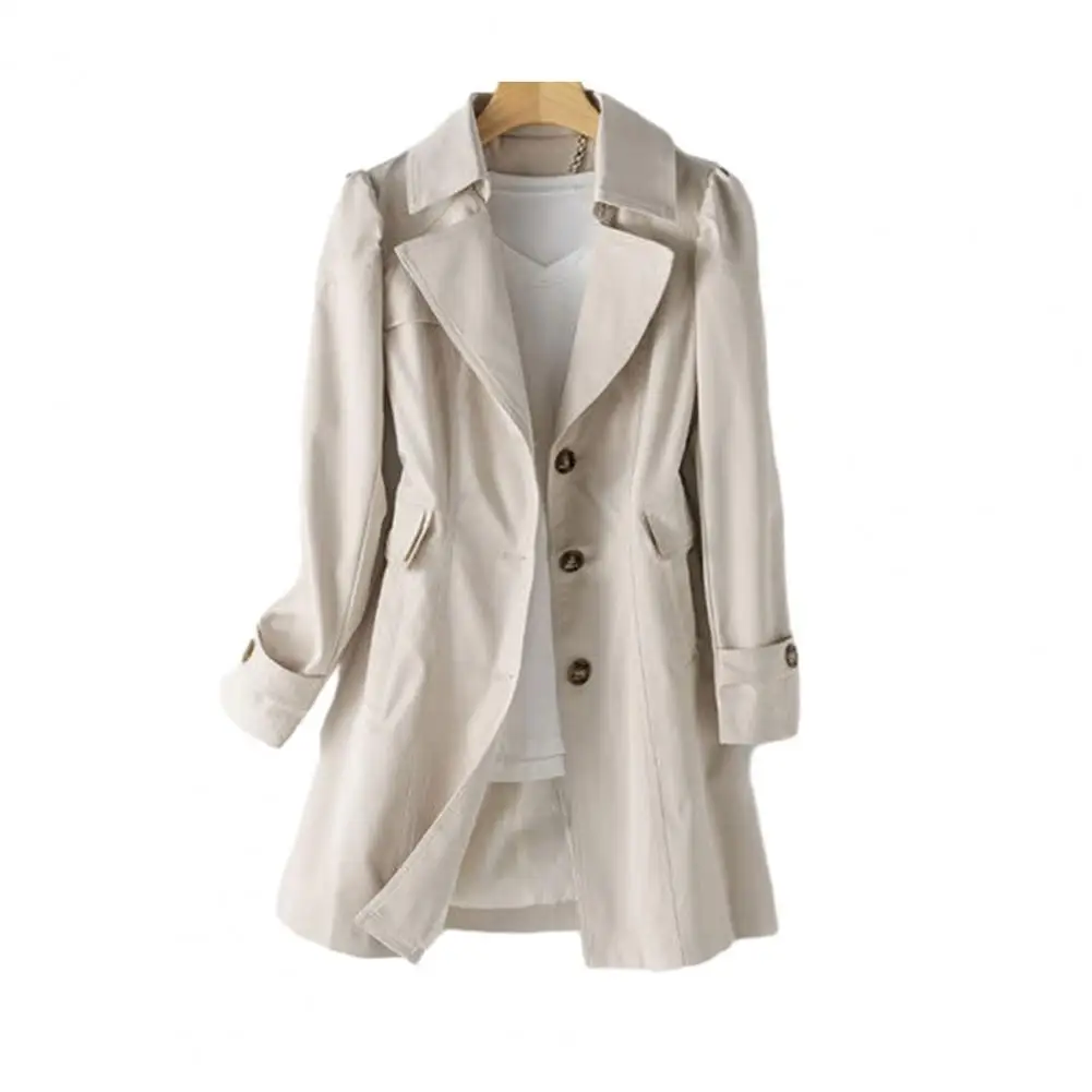 جاكيت نسائي أنيق متوسط الطول مع ياقة مطوية لأسفل ، إغلاق بصف صدر واحد ، أحادي اللون ، خفيف الوزن ، الخريف