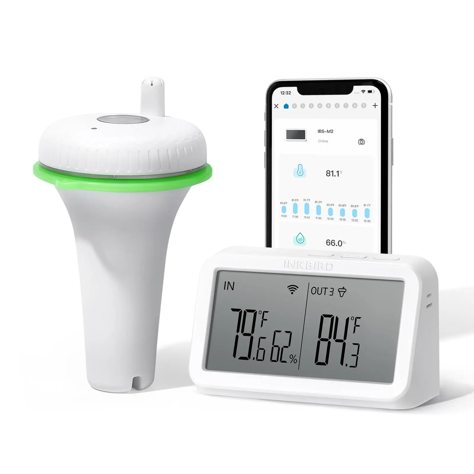 2nd-Gen Wireless Pool Thermometer with Digital Floating Thermometer  IBS-M2 Wifi Gateway Combo Waterproof for Spa Pond