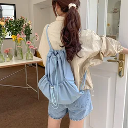 2024 New Fashion Backpack Summer Girls Casual Drawstring Bag Large Capacity Pleated Korean Street Student Nylon Backpack