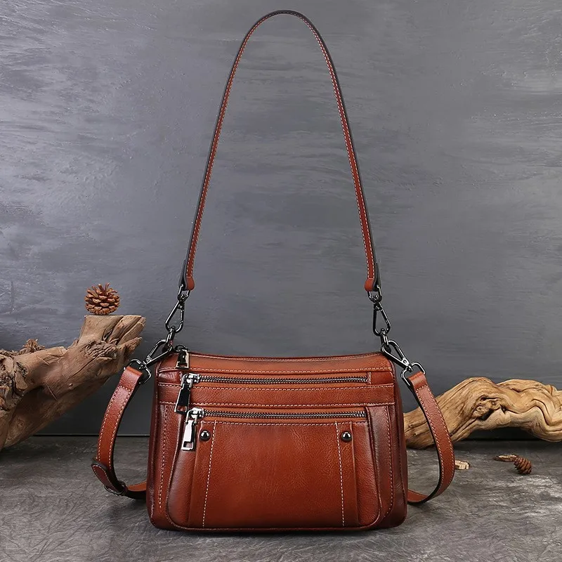 Johnature Genuine Leather Multi-layer Zipper Bag 2026 New Large Capacity Versatile Cowhide Women's Shoulder Bag