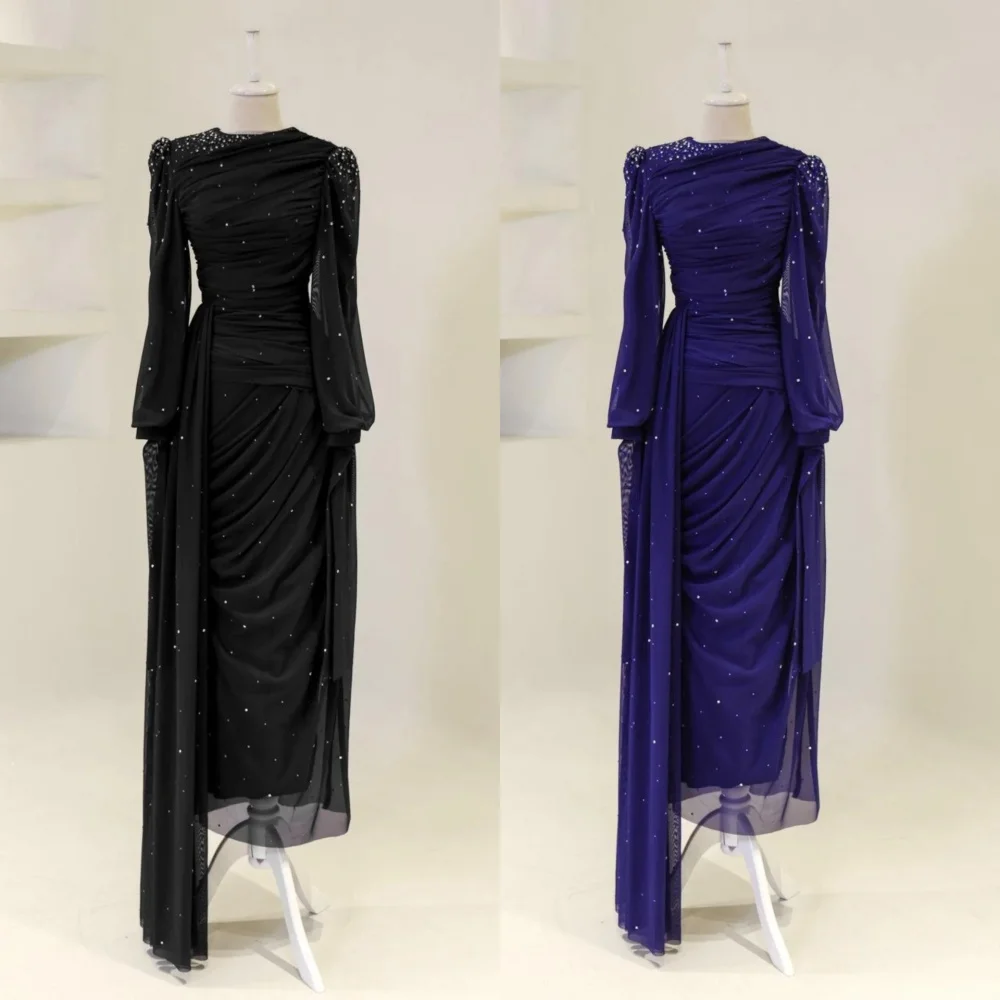 

Customized Net Beading Pleat Straight Midi Dresses Bespoke Occasion Elegant High Quality Party Gown Formal Evening Glitter
