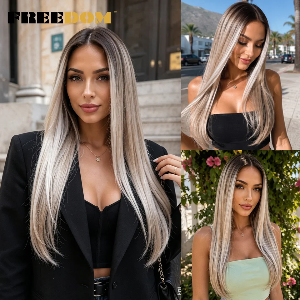 FREEDOM Straight Layered Synthetic Lace Front Wigs For Women 22