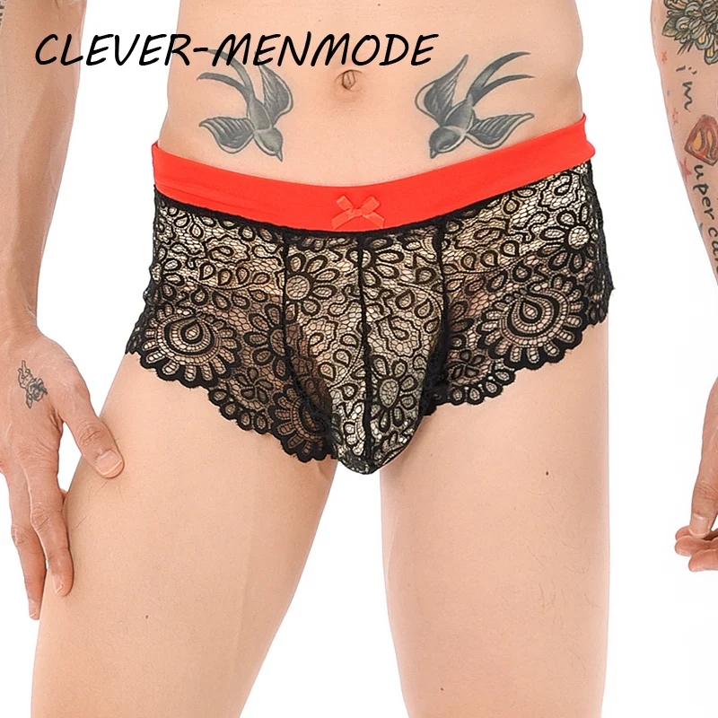 

Men's Sexy Underwear Lace See-Briefs Trunks Men's Safety Belt Body Panties Sissy Clothing Gay Exposure Bikini Lingerie