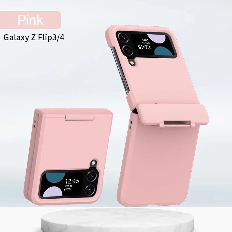 حافظة مفصلية بلون صلب لسامسونج جالاكسي زد فليب ، غطاء واقي صلب ، ملمس جلد ، ضد للصدمات ، Flip4 ، 3 ، 4 ، 5G ، الموضة ، 4