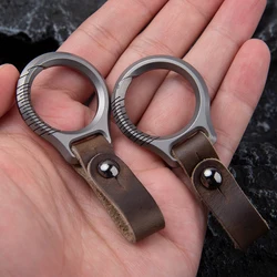 Titanium Alloy Leather Waist Belt Buckle Keychain Car Pendant EDC Outdoor Tool Men Women Luxury High-end Gifts