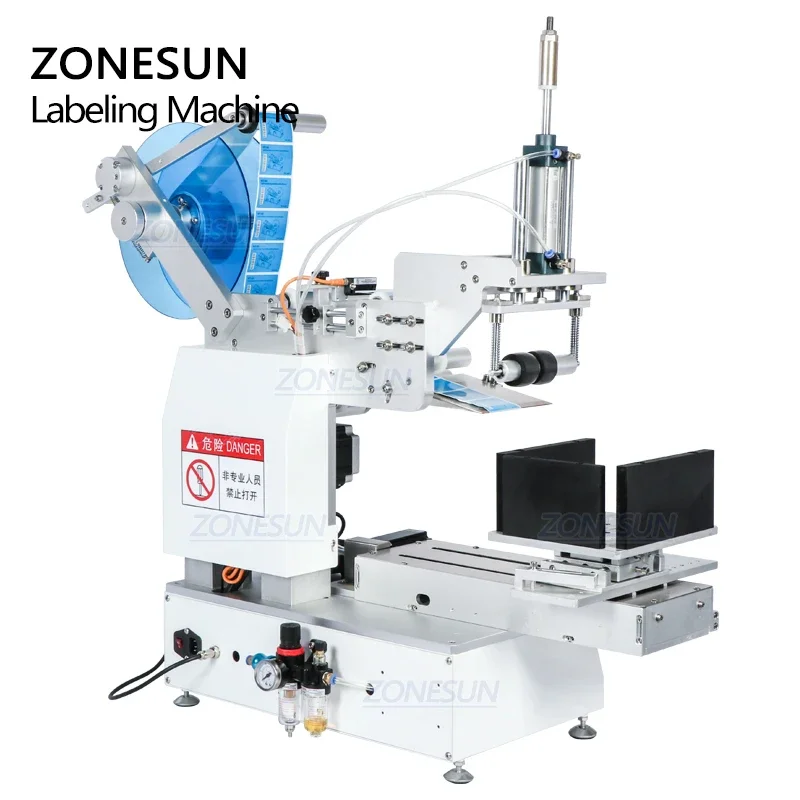 ZONESUN Flat Surface Labeling Machine Sticker Applicator for Plastic Arc Square Bottle Box Toy Label Dispenser Machine XL-T803