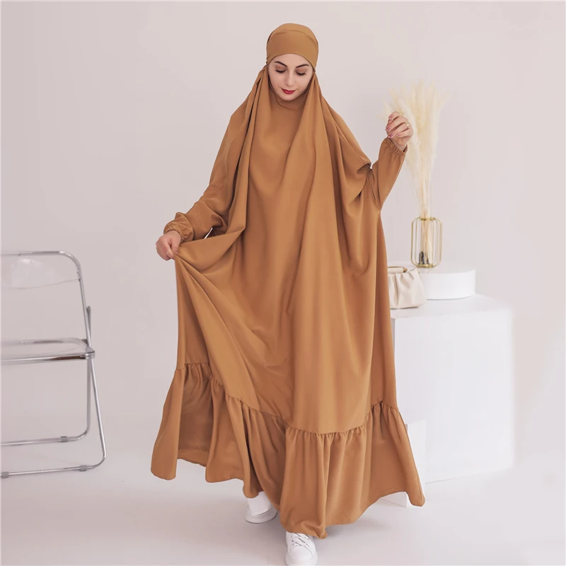 Women Khimar Prayer Garment Ramadan Muslim Abaya Kaftan Women Kaftan with Hijab Abayat Modest Dress Robe Islamic Arab Clothing