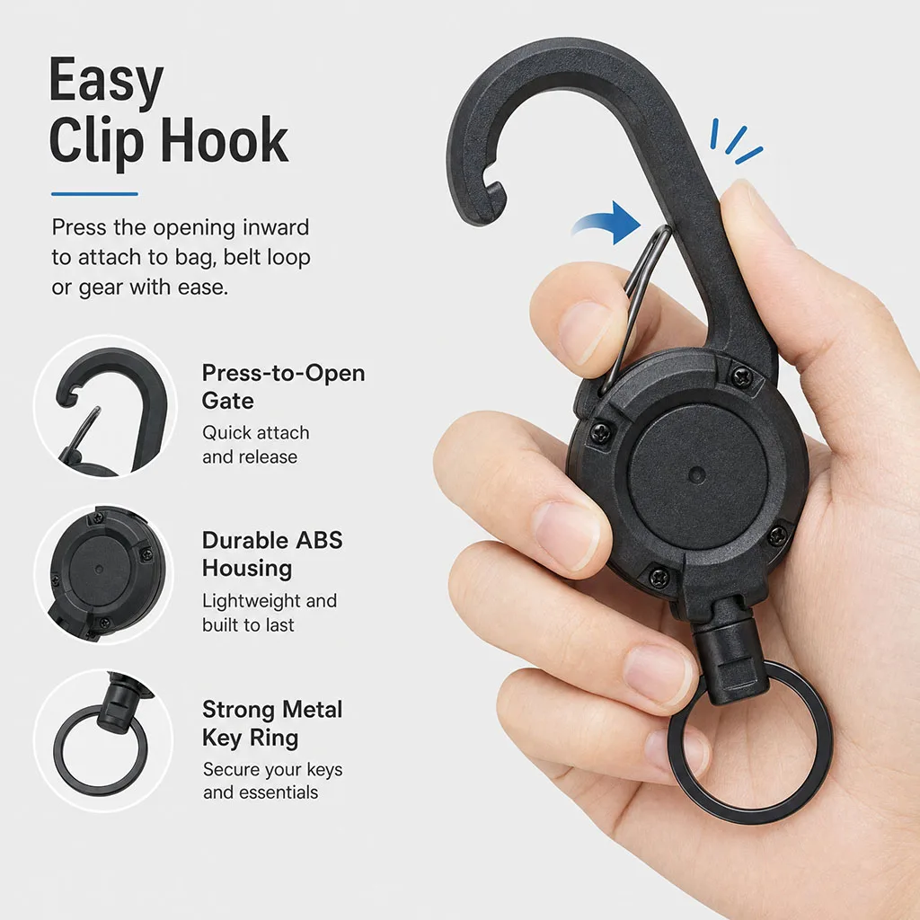 Multi-purpose Retractable Quick Hanging Buckle Tactical Telescopic Keychain Portable Anti-lost Tool for Camping Hiking Daily Use