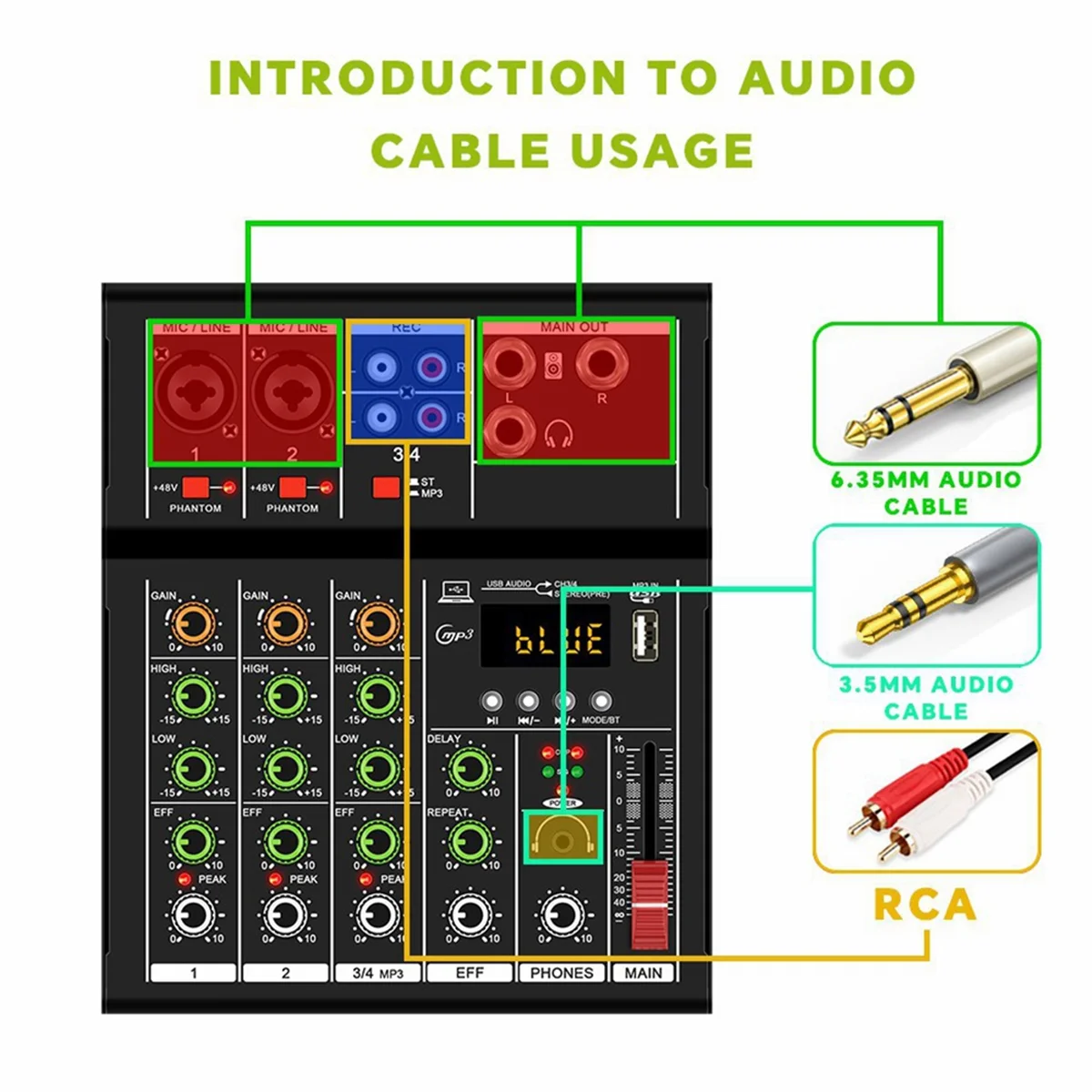 

AB20-GAX-A4 Professional Portable Digital Dj Console with USB Mixer Border Live Singing 4 Channel Audio Mixer White
