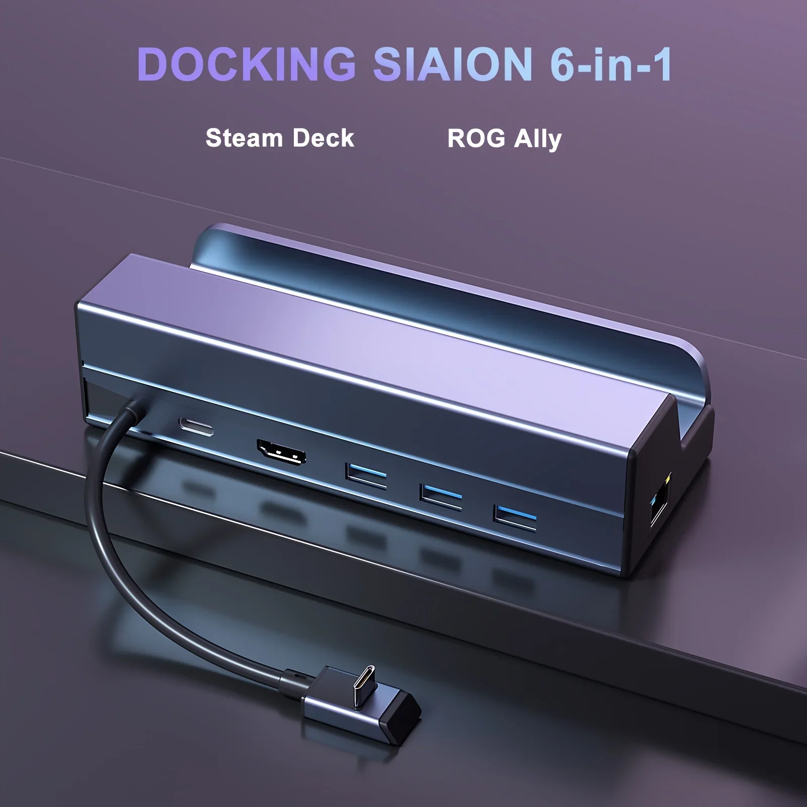 Steam Deck Dock 6 in 1 Steam Deck/Rog Ally 2023 Docking Station Stand 3*USB 3.0 HDTV 4K@60Hz Gigabit Ethernet PD 100W Hub