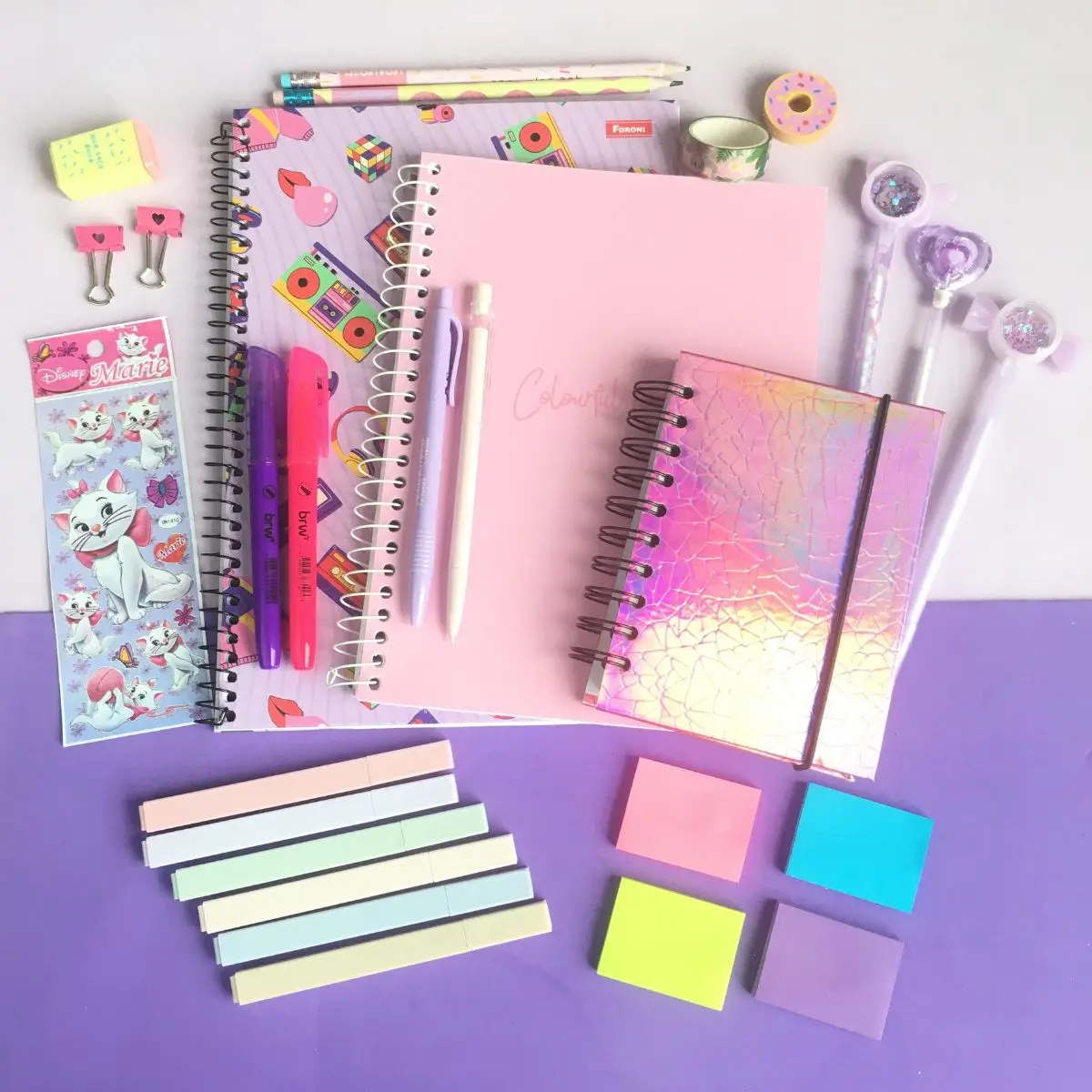 COMBO MASTER Stationery Kit Pink and Lilas Pens Notebook Agenda 2.0