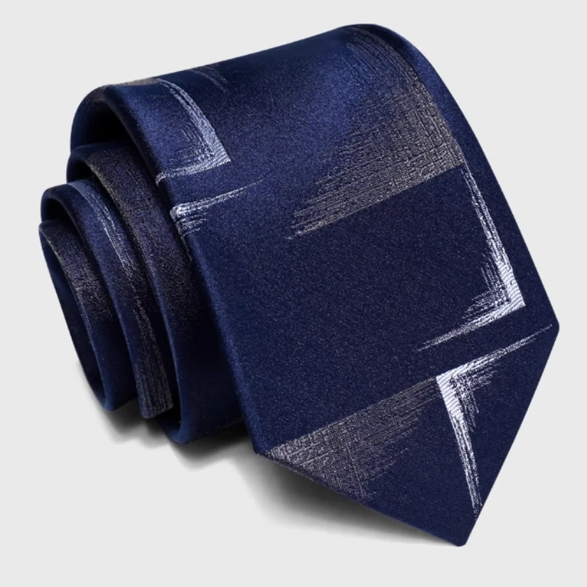 High Quality 100% Silk Deep Blue Geometric Pattern Tie For Men's Fashion Business Banquet Shirt Accessories 7CM Wide Silk Tie