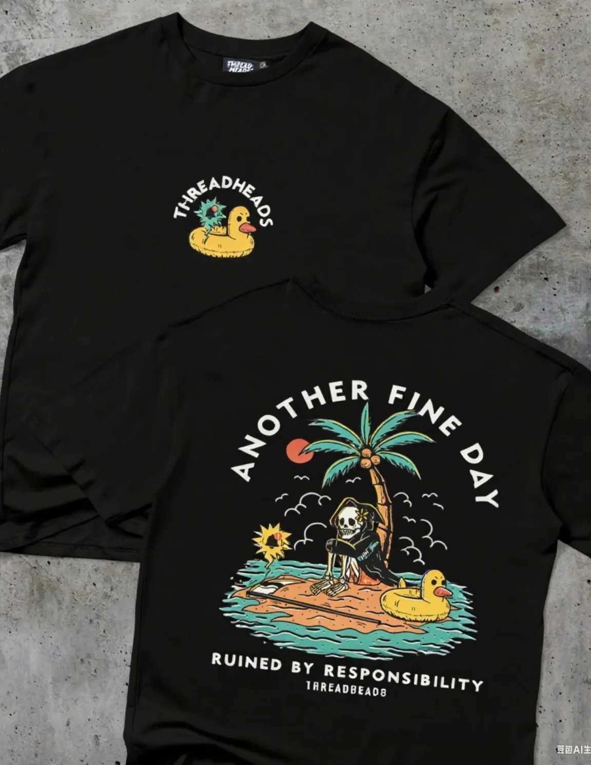 Double - Sided Duck & Reaper Cotton T Shirt Humorous Graphic for Trendy Outfits and Fun - Loving Enthusiasts Halloween T-shirt