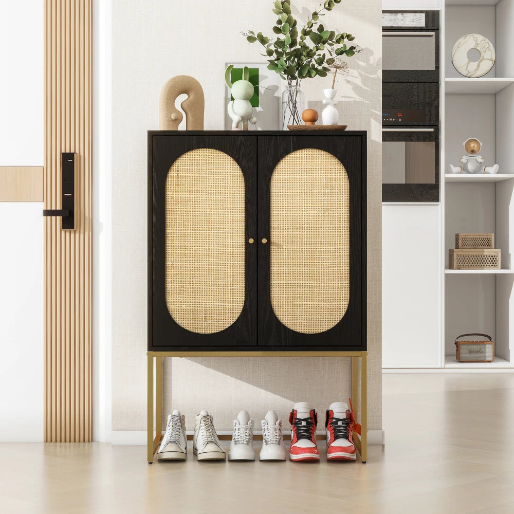 

Natural Rattan 2 Door high cabinet, Built-in adjustable shelf, Easy Assembly, Free Standing Cabinet for Living Room Bedroom