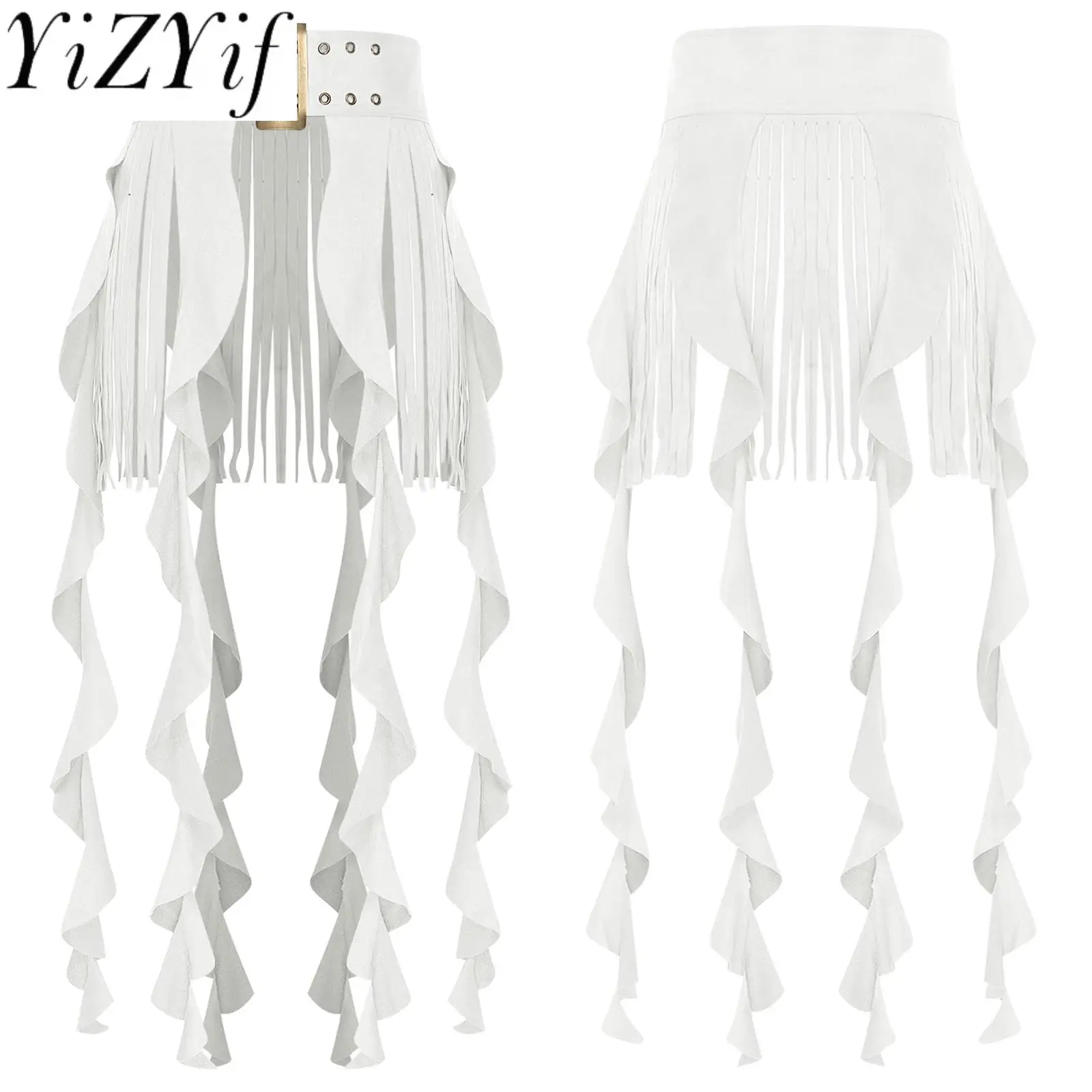 

Women Carnival Cave Cowgirl Hippies Cosplay Tassel Waist Belt Skirt Fringe Cascading Ruffled Skirt for Party Festivals Halloween