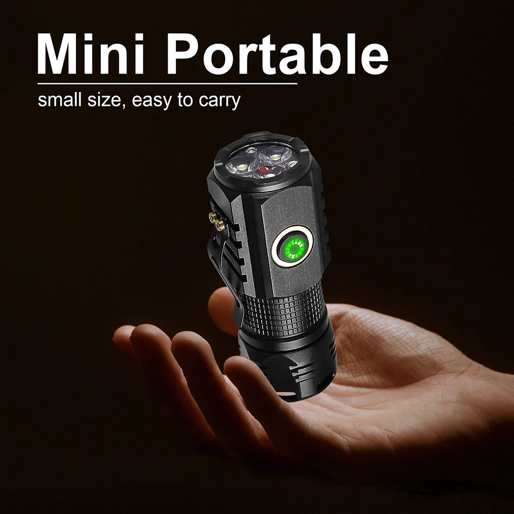 Super Bright Mini 3*Led Flashlight EDC Rechargeable LED Lantern With 5 Modes Type-C Rechargeable Hand Lamp Magnetic Tail Torch