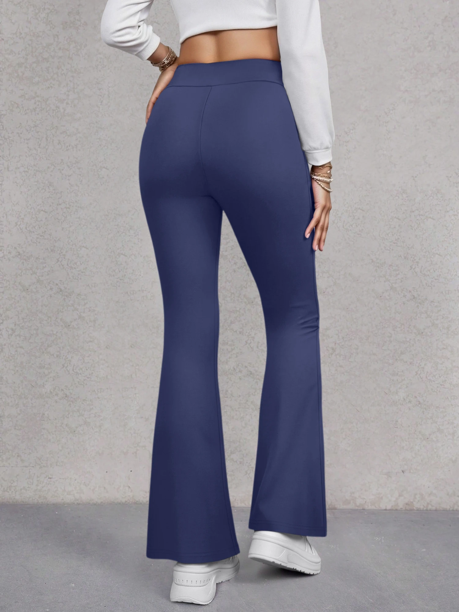 Hochgeschnittene Flare-Leggings Y2K Dehnbare Schlaghose Vintage Bootcut-Hose Slim Fit Workout-Yogahose mit Taschen – Detail 4