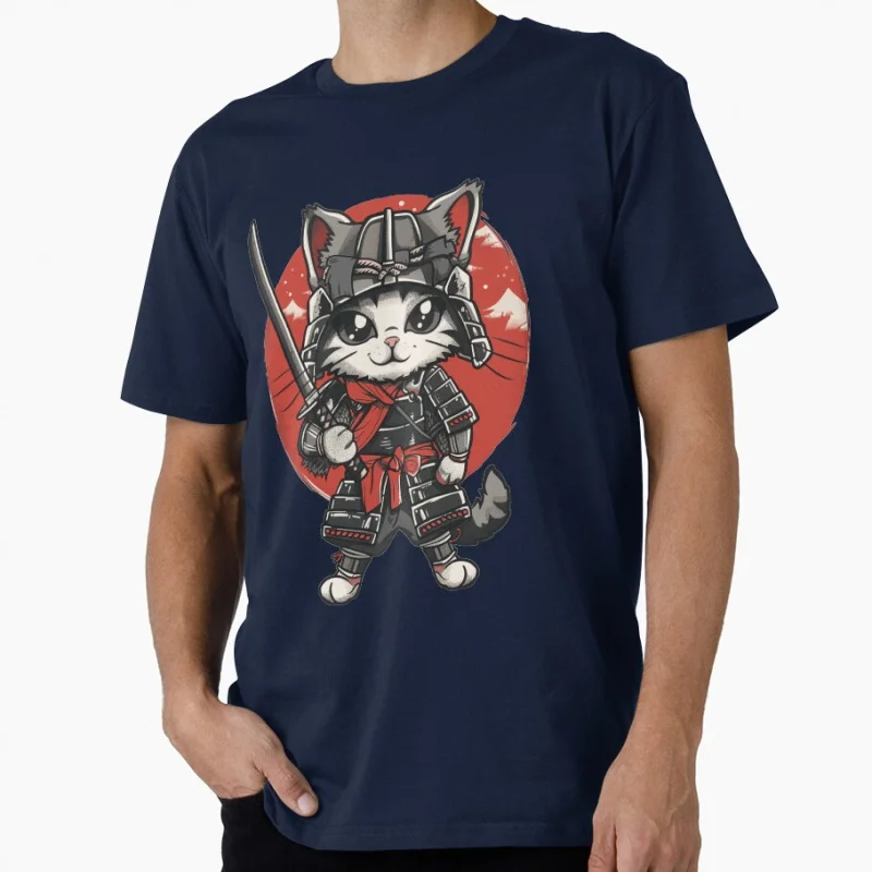Ninja Japanese Samurai Cat Kitten cute Gift t shirt for men Large size tops S-6xl 100% cotton printed clothes