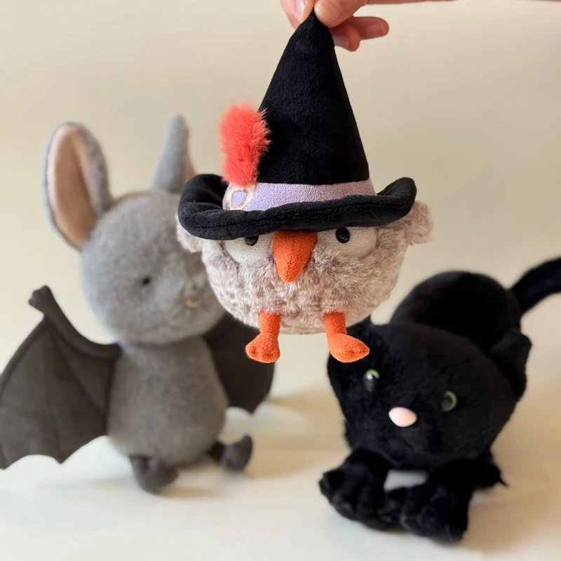 

Halloween Plush Decorations – Black Cat, Owl with Witch Hat, Bat Soft Toys for Home, Office, Holiday Party Decor