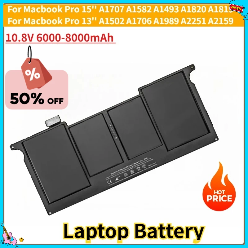 

New Replacement Laptop Battery 10.8V 6000-8000mAh for Macbook Pro 15'' A1707 A1582 A1493 A1820 13'' A1502 A1706 A1989 A2251