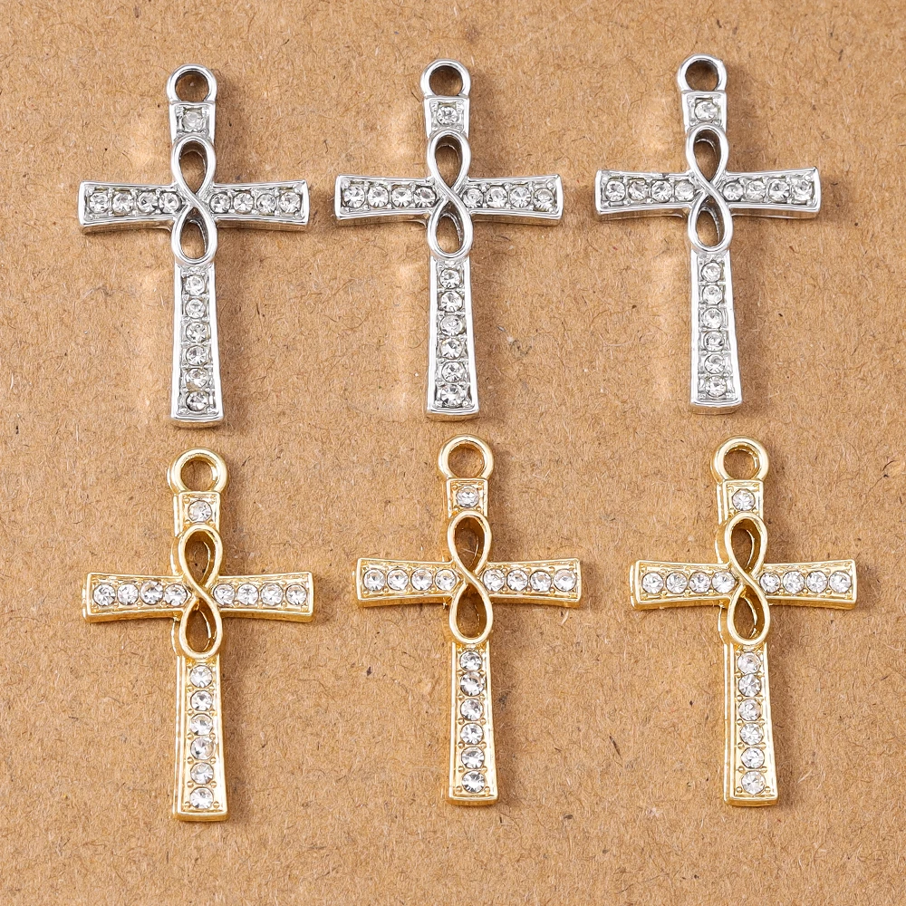 10 Stück glänzende Strass-Kreuz-Charms-Anhänger für Halskette, Ohrringe, DIY, handgefertigte Schmuckherstellung, Zubehör, Zubehör