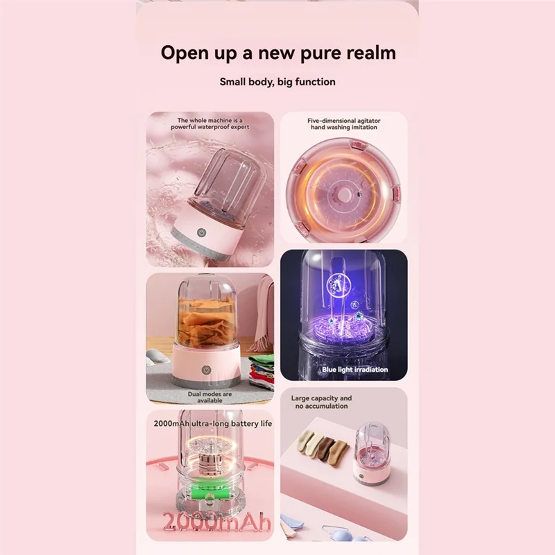 Lavadora de ropa interior portátil inalámbrica recargable de 2000MAH, Mini lavadora portátil para viajes de apartamentos A