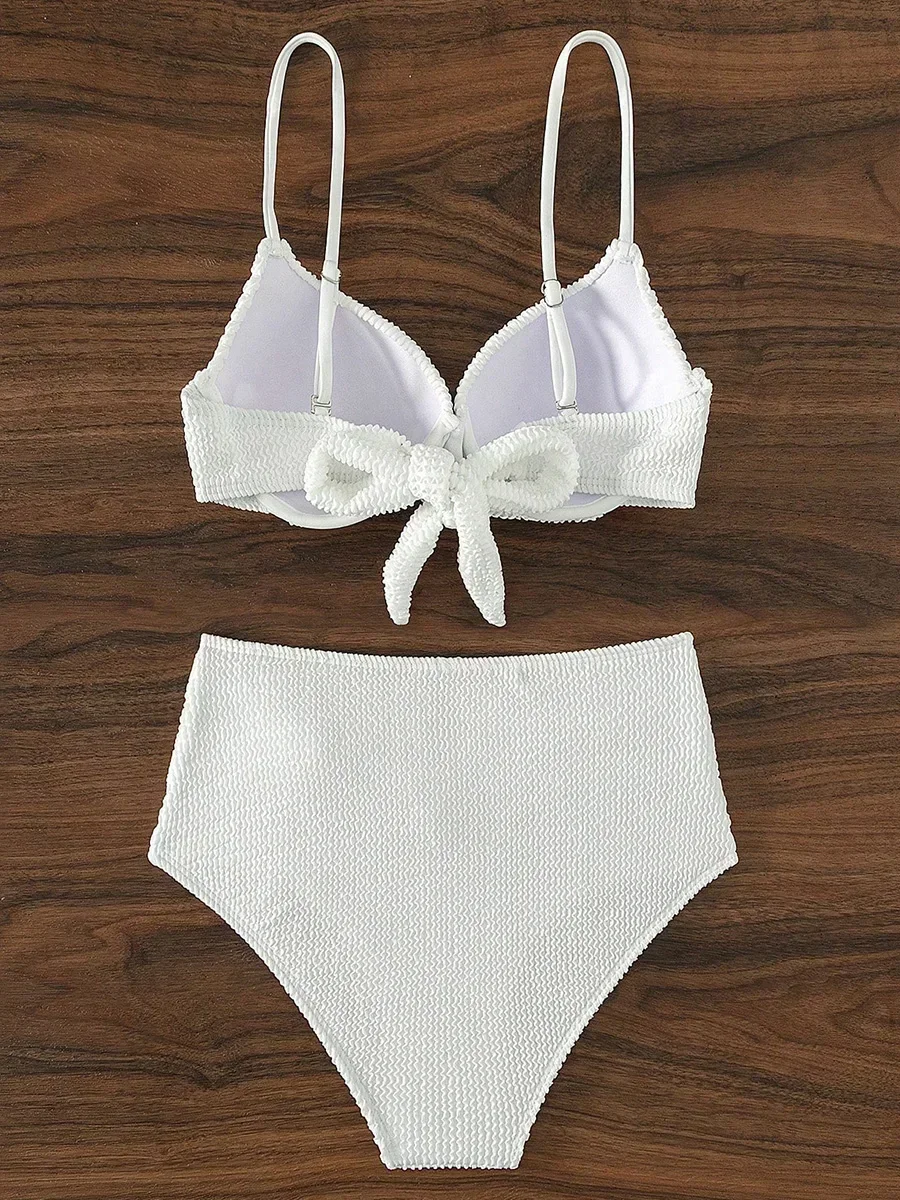 シワ加工ハイウエストビキニプッシュアップ水着女性用水着ツーピースビキニセットブラカップ付き水着