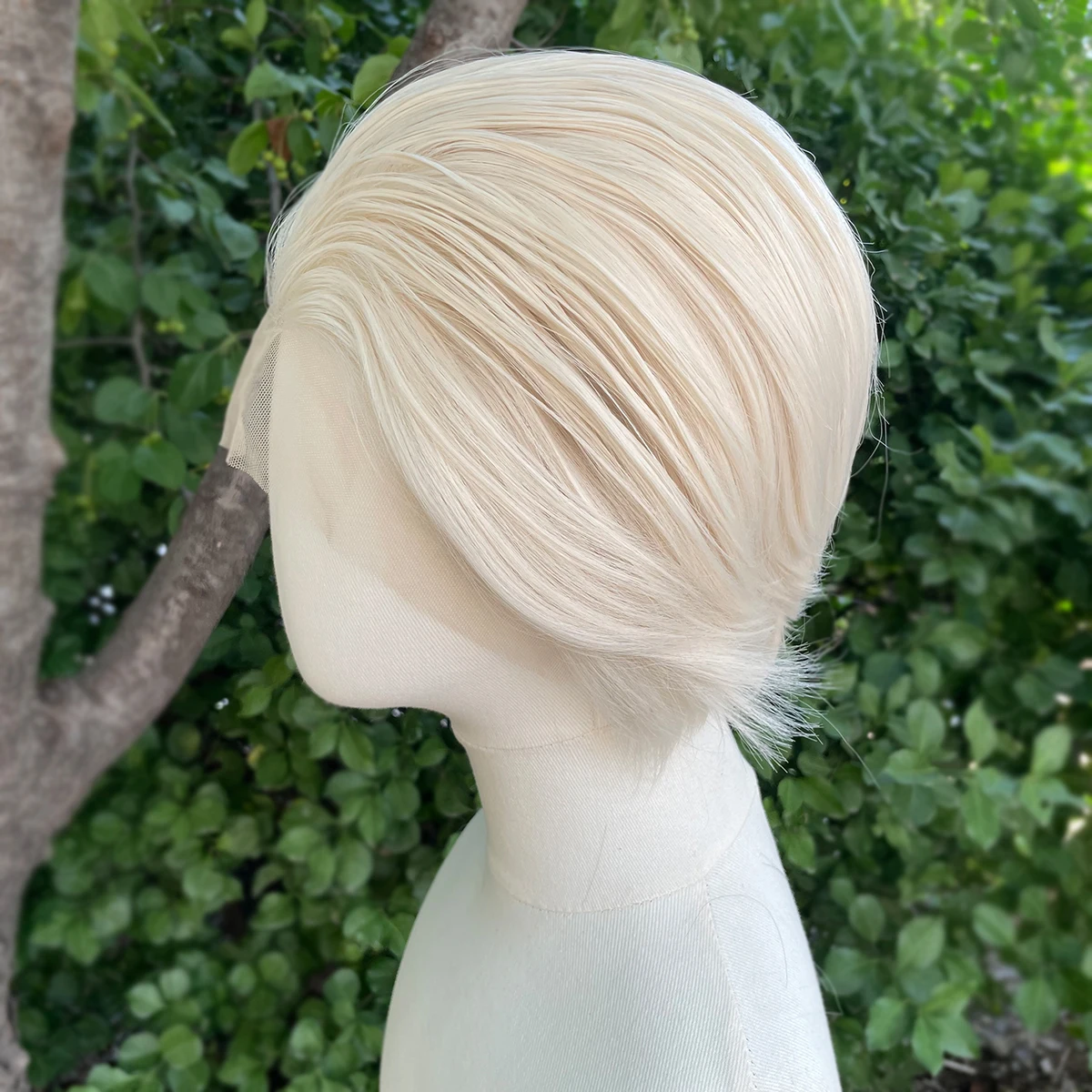 플래티넘 블론드 짧은 밥 컷 합성 레이스 프론트 가발 여성용 코스프레 가발 남성용 스타 글루리스 13x4 레이스 프론트 가발 자연