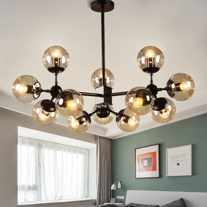 

Vintage chandelier ball industrial loft chandelier Iron bedroom droplight With black chandelier glass round ball classic lamp
