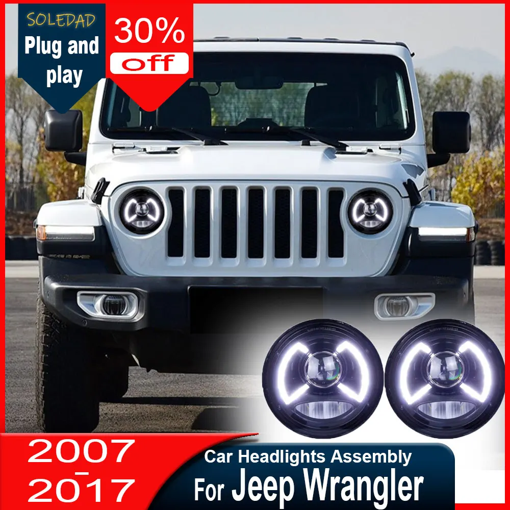 

2PCS Car headlights for Jeep Wrangler 2007-2017 Headlight Assembly DRL Turn Signal Low High Beam Projector Lens Accessories