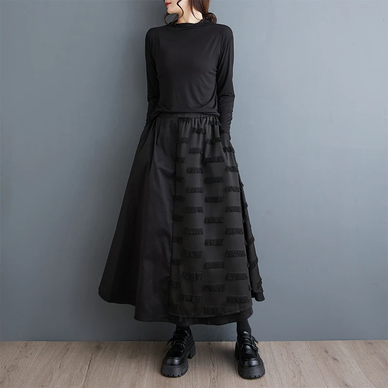 

Женская юбка-миди трапециевидной формы с узором Ele Fi Sc, свободная посадка, цвет k, утягивающая высокая талия, осенняя новинка, Sle 2025