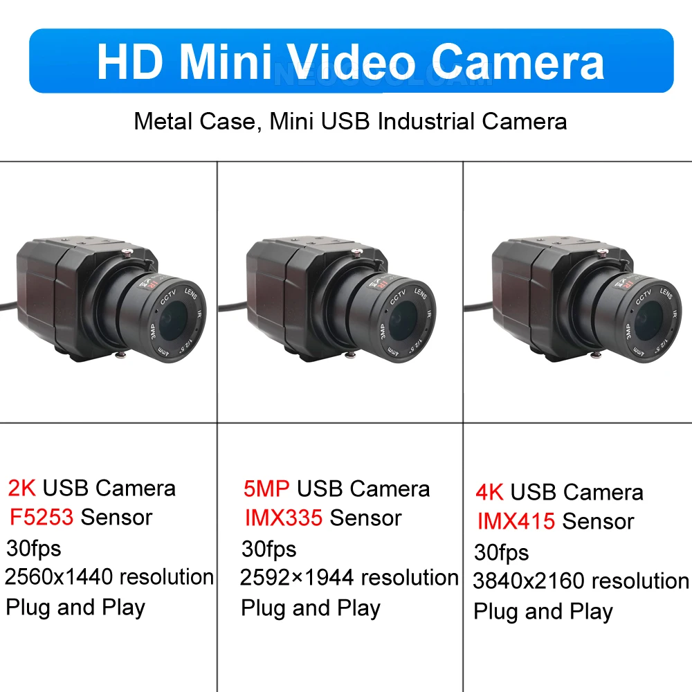 Imagem -02 - Neocoolcam-usb Mini Box Webcam Câmera ao Vivo com Lente cs hd Uvc Otg Plug And Play 4k Imx415 5mp Imx335 2k Fh8852 Lente de mm