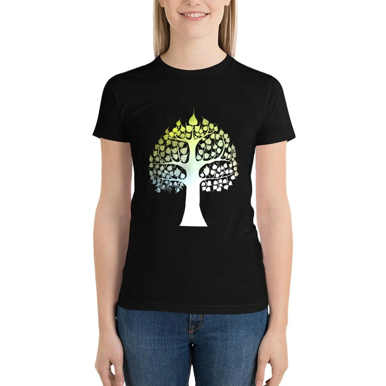 

Bodhi Tree buddha enlightenment T-Shirt Short sleeve tee funny t-shirts for Women loose fit