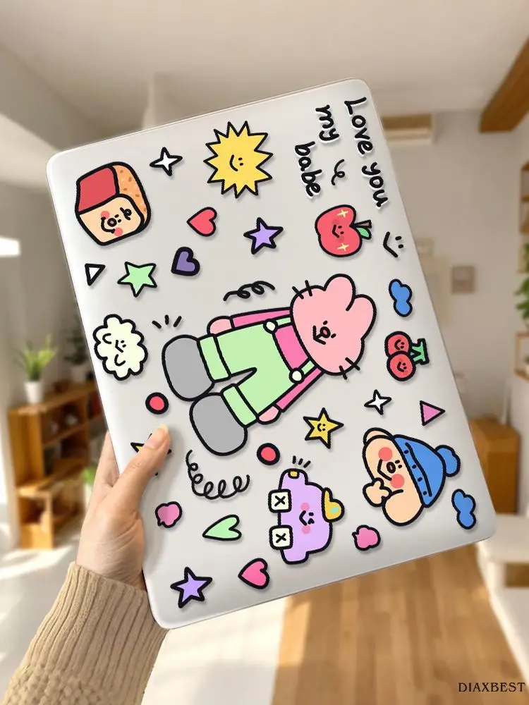Korean Graffiti Cartoon Cute for Macbook Air 13.6 15 M1-M5 Pro 14 M4 M3 16 M2 for Mac Crystal Cover A2681 A3113 A2442 A2941 Slim