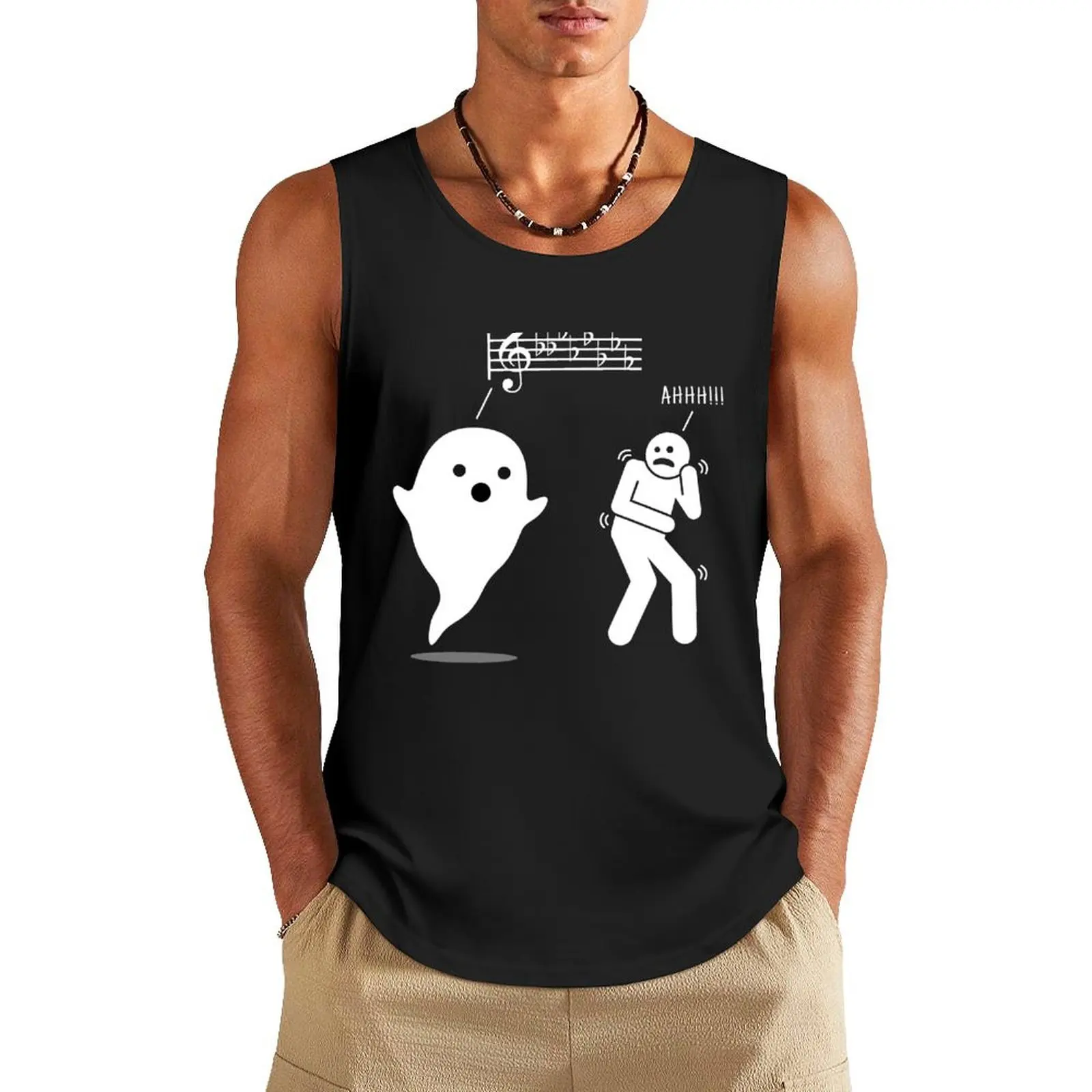 Scary Music Theory Ghost Saying Boo Funny Musician Teacher Pun Tank Top summer 2024 T-shirt men muscle t-shirt t-shirts for men