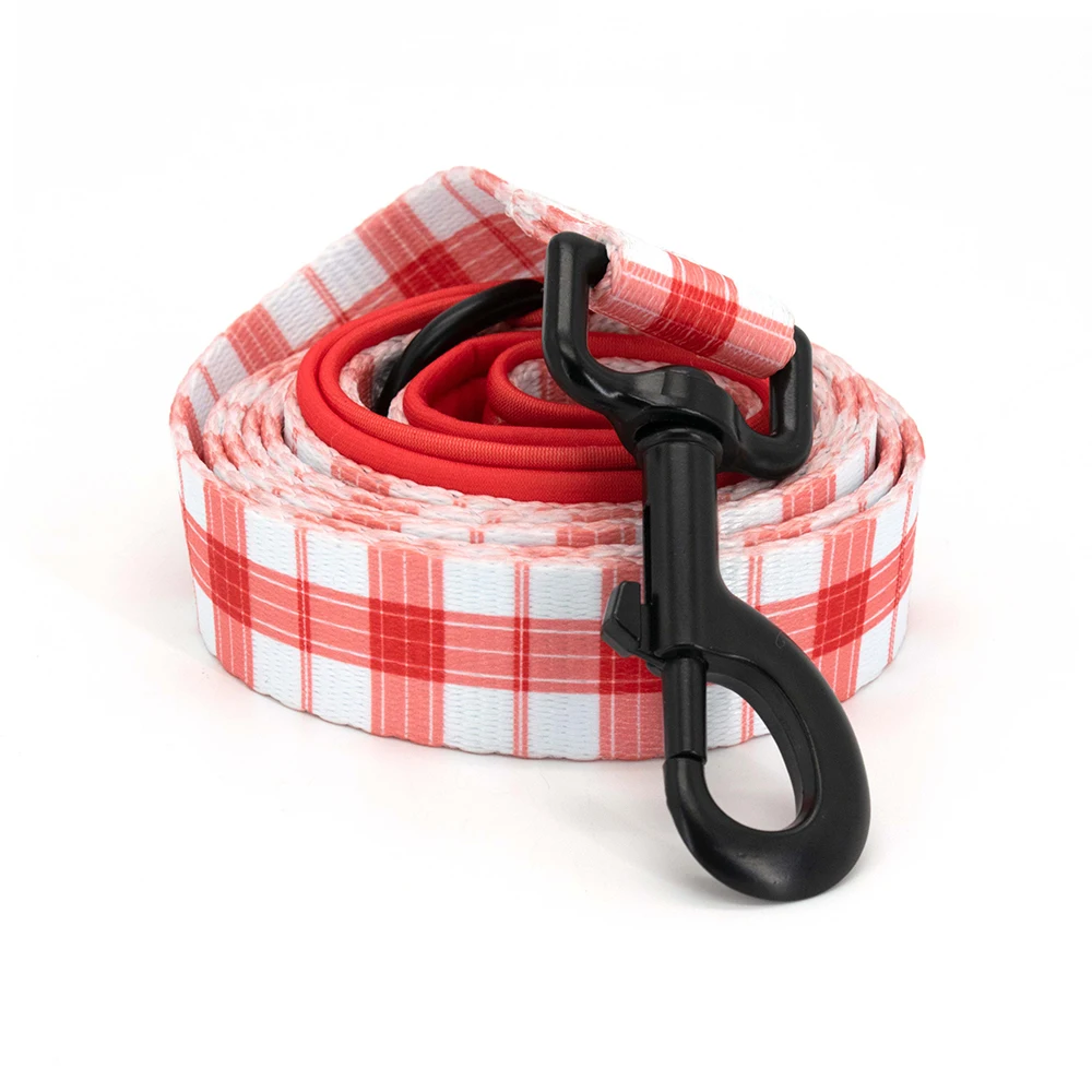 Collarlogo Adjustable Pet Dog Collar Durable Soft Creative Red White Plaid Design Leash Neoprene Harness Poop Bag Dispenser