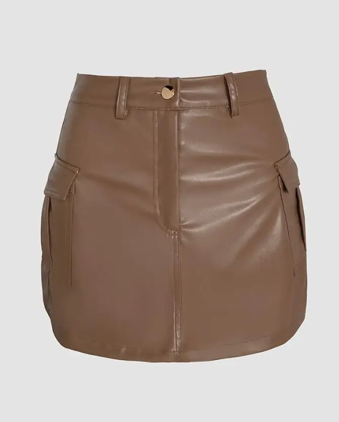 

Street Wear PU Casual High Waist A Line Skort with Pocket In Autumn Women New Fashion Women's Daily Clothing Party Short Pants