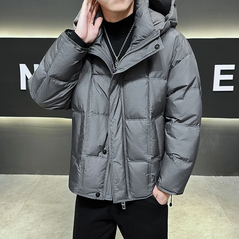 

Solid Color Casual Hooded Duck Down Jackets 2025 Winter Men's Warm Puffer Coat Outwear Windproof Loose Padded Top Parka Clothing