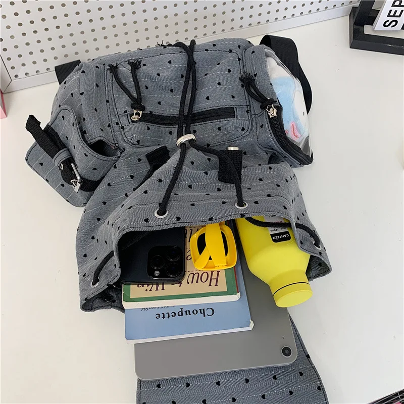 HAEX Y2K Women Backpacks Fashion 2025 Moto Style Dots Pockets Mochilas Para Mujer Students Pad Affordable Commute Bag Female