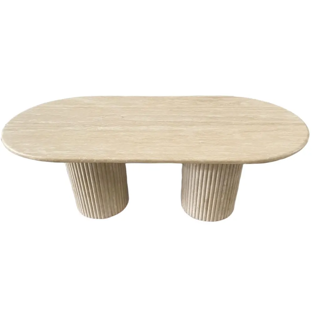 Home Decor Cava Fluted Oval Stone Table Beige Travertine Marble Dining Table With Tavertine Base