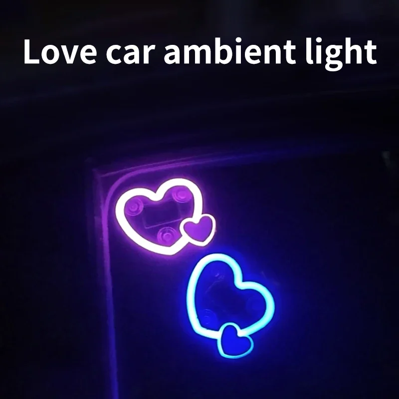 LED neon lights, car triangle windows, solar heart lights, car windows, heart-shaped glowing ambient lights, car decoration ligh