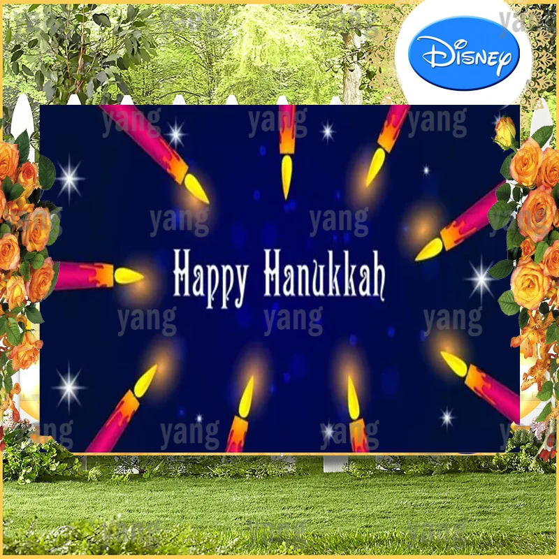 Custom Lights Backdrop Wall Happy Hanukkah Warm Yellow Background Jewish Party Colorful Candle Cartoon Bedroom Decor Decoration