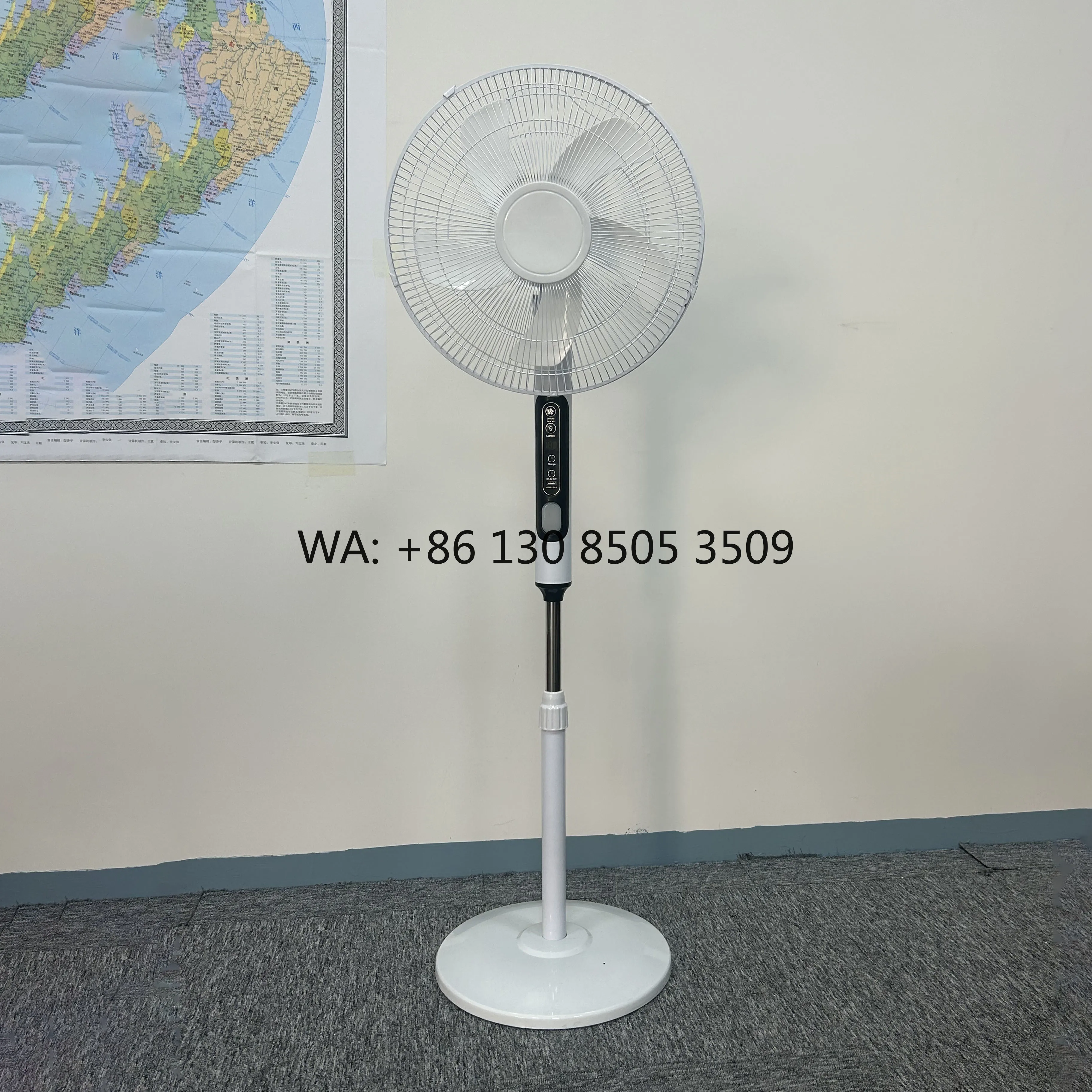 

16/18 Inches Solar Rechargeable Electric Stand Fan with AC DC Featuring Solar Panel Lights Electric Solar Fan