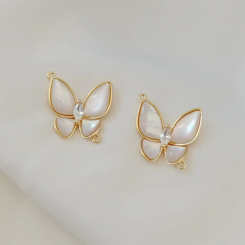 

14K Gold-plated, Natural White Shell Butterfly Bracelet with Double Pendant DIY Accessory