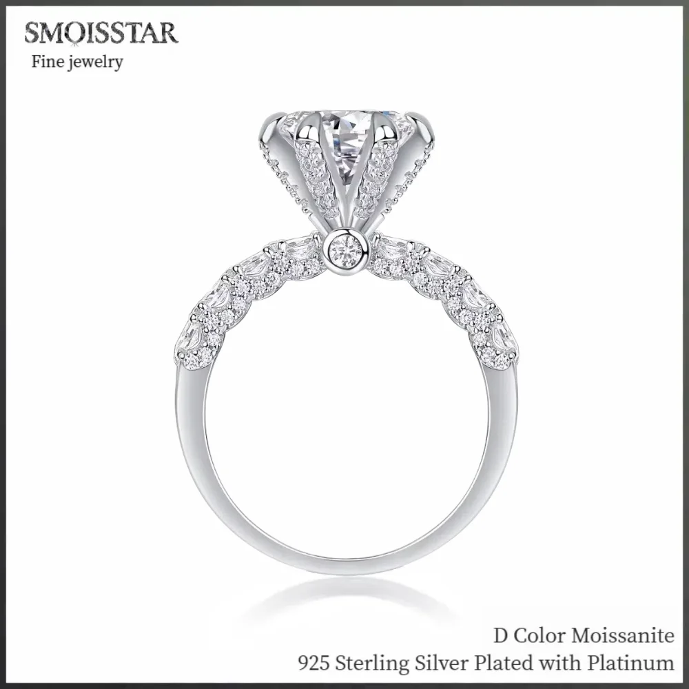 

SMOISSTAR Solitair круглой огранки D цвет муассанит с бриллиантом из стерлингового серебра 925 пробы обручальные кольца GRA сертифицированные ювелирные изделия для женщин