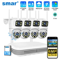 Sistema CCTV inalámbrico Smar, Kit de cámara WiFi, cámaras IP de 6MP con Audio de seguridad de doble lente, conjunto de videovigilancia NVR de 8 canales ICse